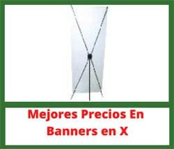 Banners publicitarios con soporte en X para ferias y eventos